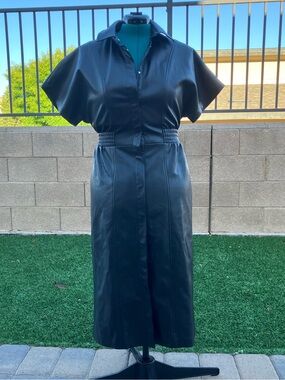 Only Black Faux Leather Short-Sleeve Midi Dress